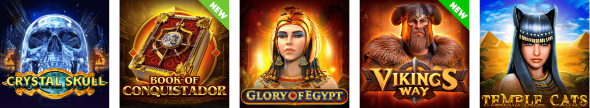 Endorphina Crystal Skull, Book of Conquistador, Glory of Egypt, Vikings Way, Temple Cats και πολλά άλλα δημοφιλή φρουτάκια από την Endorphina